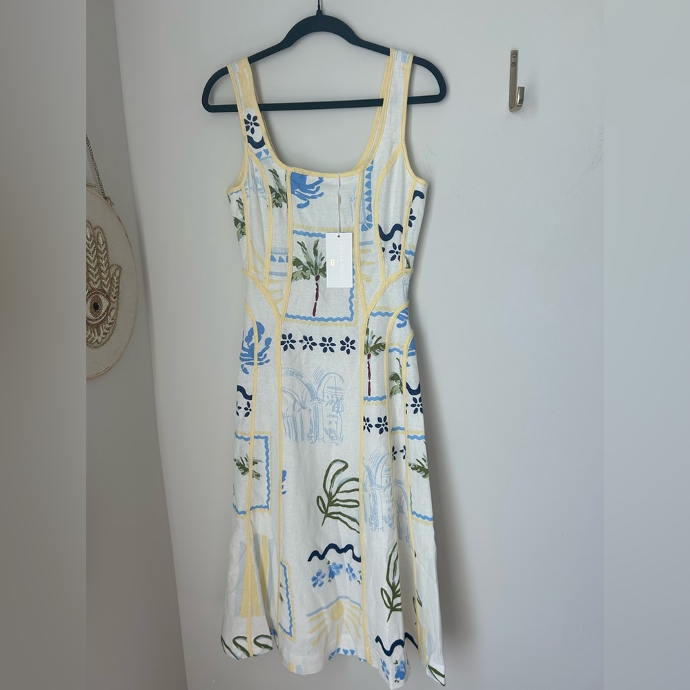 Caroline Constas Palm Leaf Print Sleeveless midi Dress
